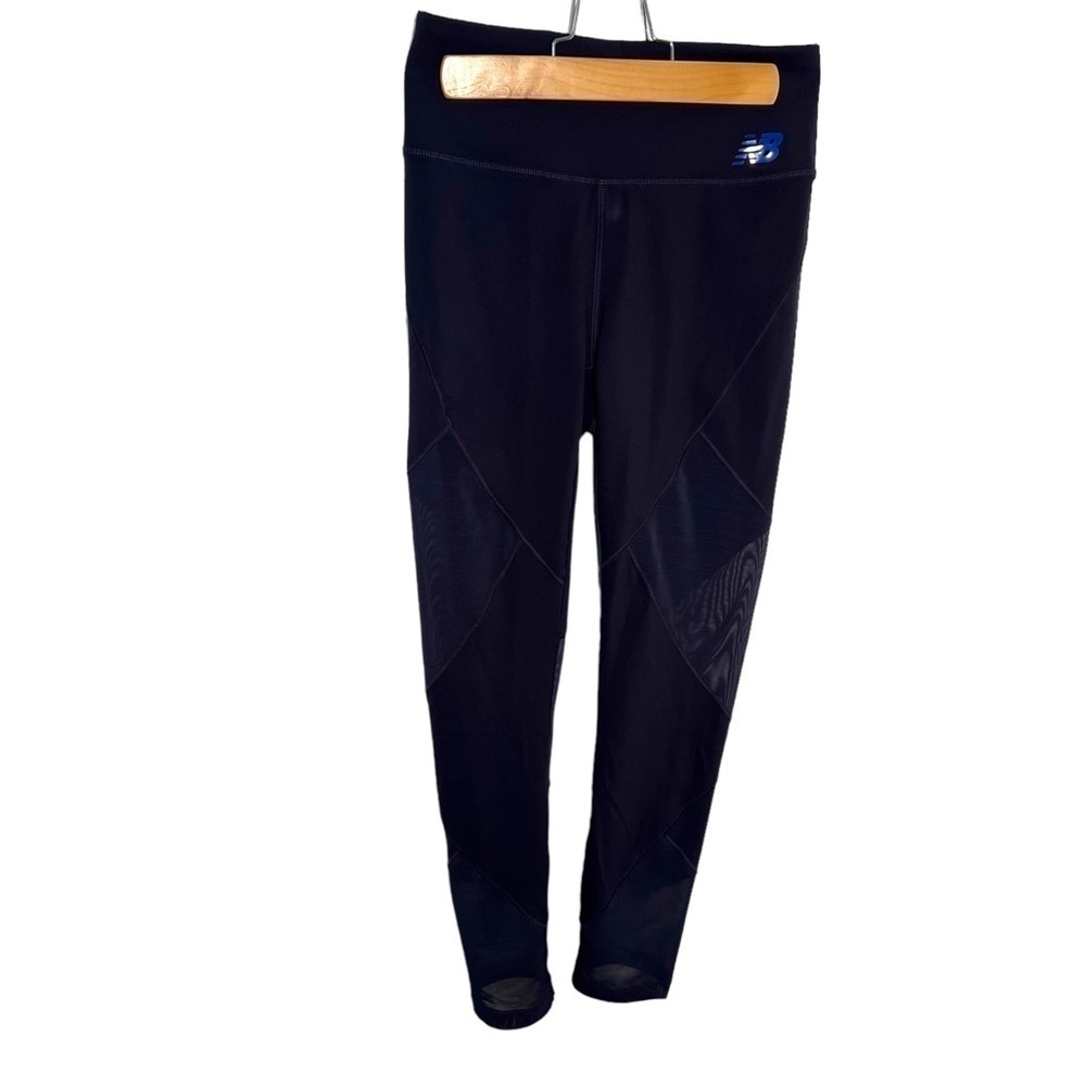 New Balance Women's Athletic Leggings Navy Blue Cropped Mesh Waist Compression